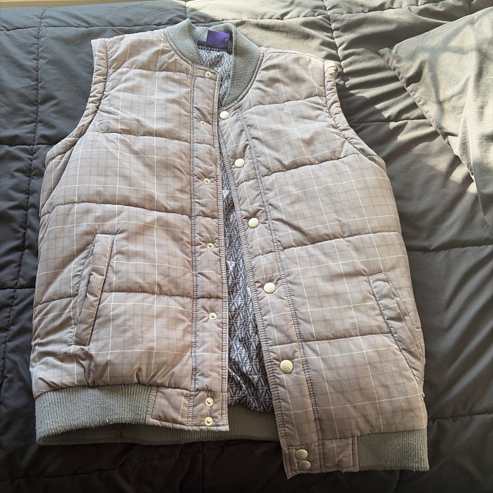 Plaid Quilted Vest with Gold Buttons